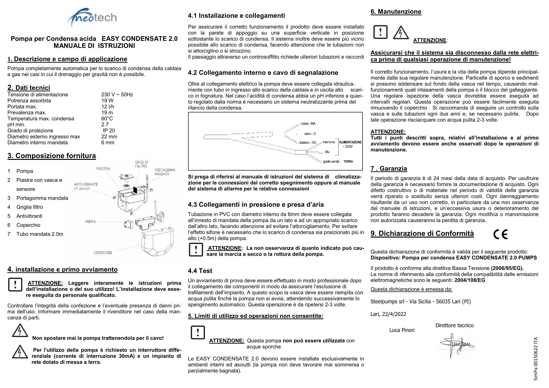 Pompe condensa acida caldaie: Pompa scarico condensa acida per