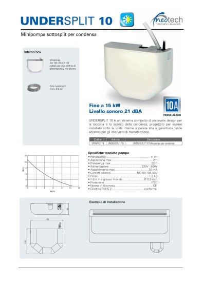 Mini pompa acqua condensa condizionatori da 7.000 Btu/h a 70.000 Btu/h 11 lt/h