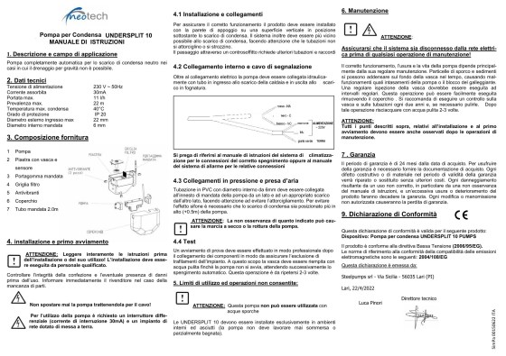 Mini pompa acqua condensa condizionatori da 7.000 Btu/h a 70.000 Btu/h 11 lt/h