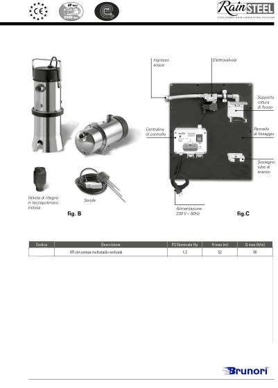 Sistema recupero acqua piovana con pompa multistadio verticale da 1,2 Hp