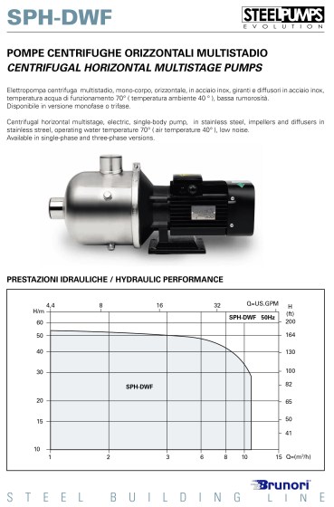 Pompa centrifuga orizzontale multistadio acciaio inox hp 3,0 sph-dwf 8-5