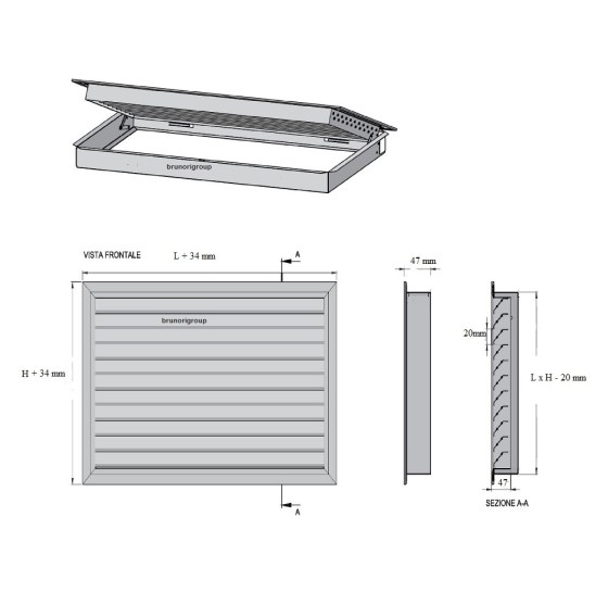 Griglia ripresa aria calda fredda alluminio portafiltro 1000x400 mm